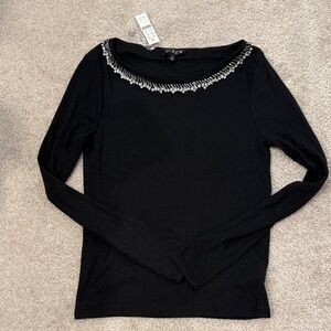 NWT J. Crew dark gray ribbed embellished long sleeve shirt